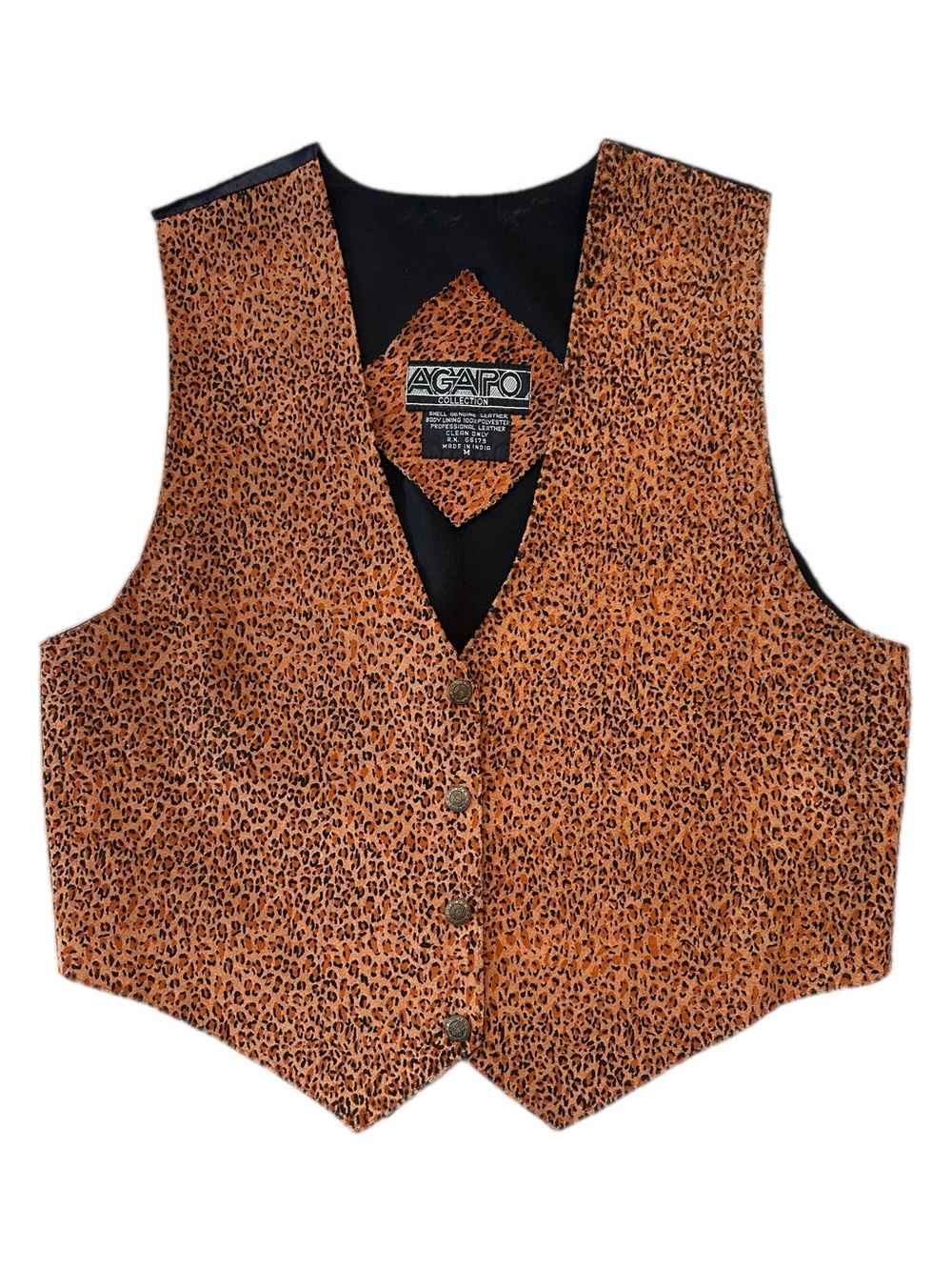 Vintage AGAPO Collection Genuine Leather Leopard Print Vest Western Button Front